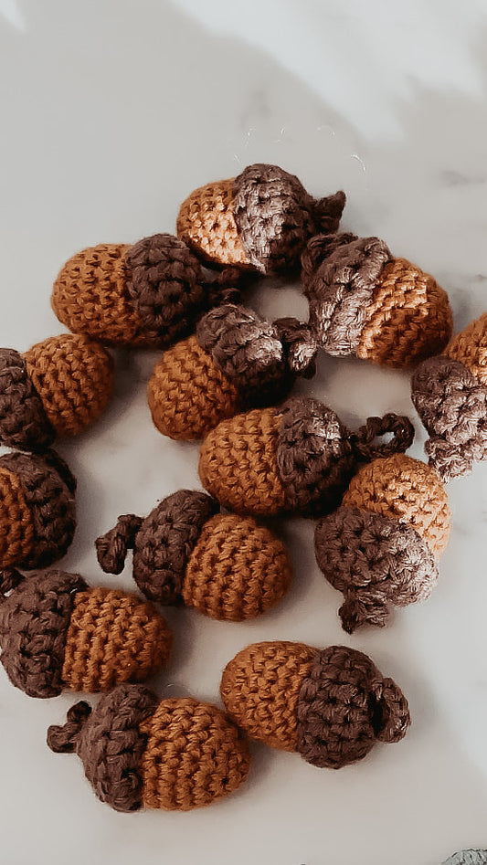 Mini knitted crochet acorns