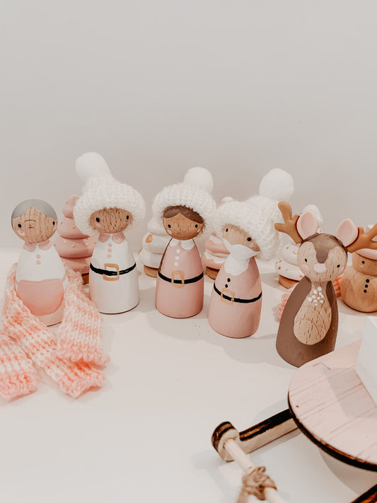Christmas collection: Pastel Christmas peg dolls and wooden toys