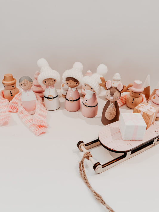 Christmas collection: Pastel Christmas peg dolls and wooden toys