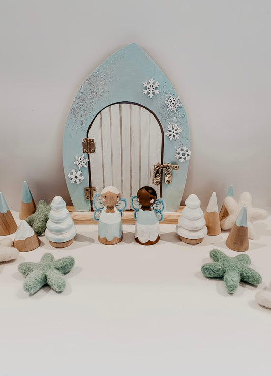 Handpainted Winter fairy peg dolls & fairy door