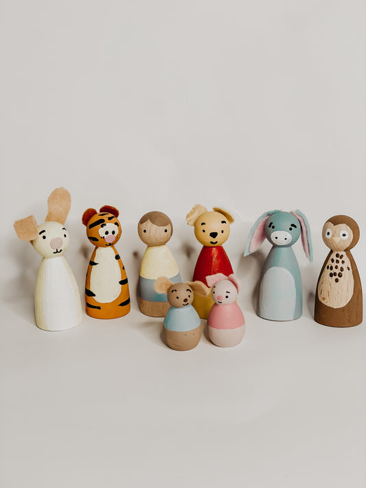 Winnie the Pooh hand painted peg dolls (Set 1- all 8 characters)